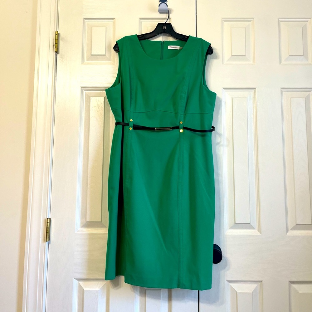 Calvin Klein Green dress with belt. Excellent condition.